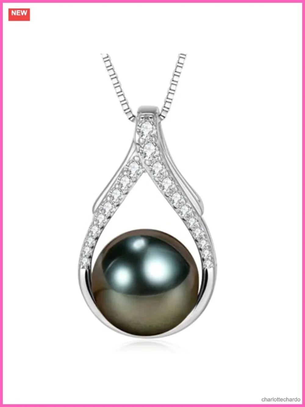Tahitian Pearl Necklace 18k Gold Plated Sterling Silver, Round Pearl Pendant
